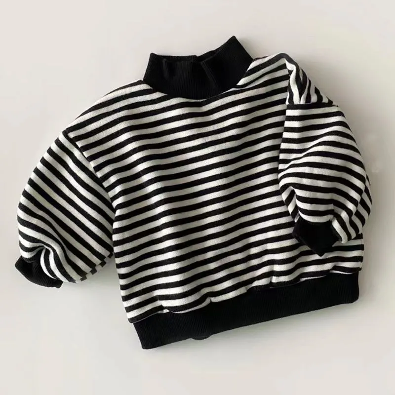 Striped Plush Turtleneck Sweatshirt