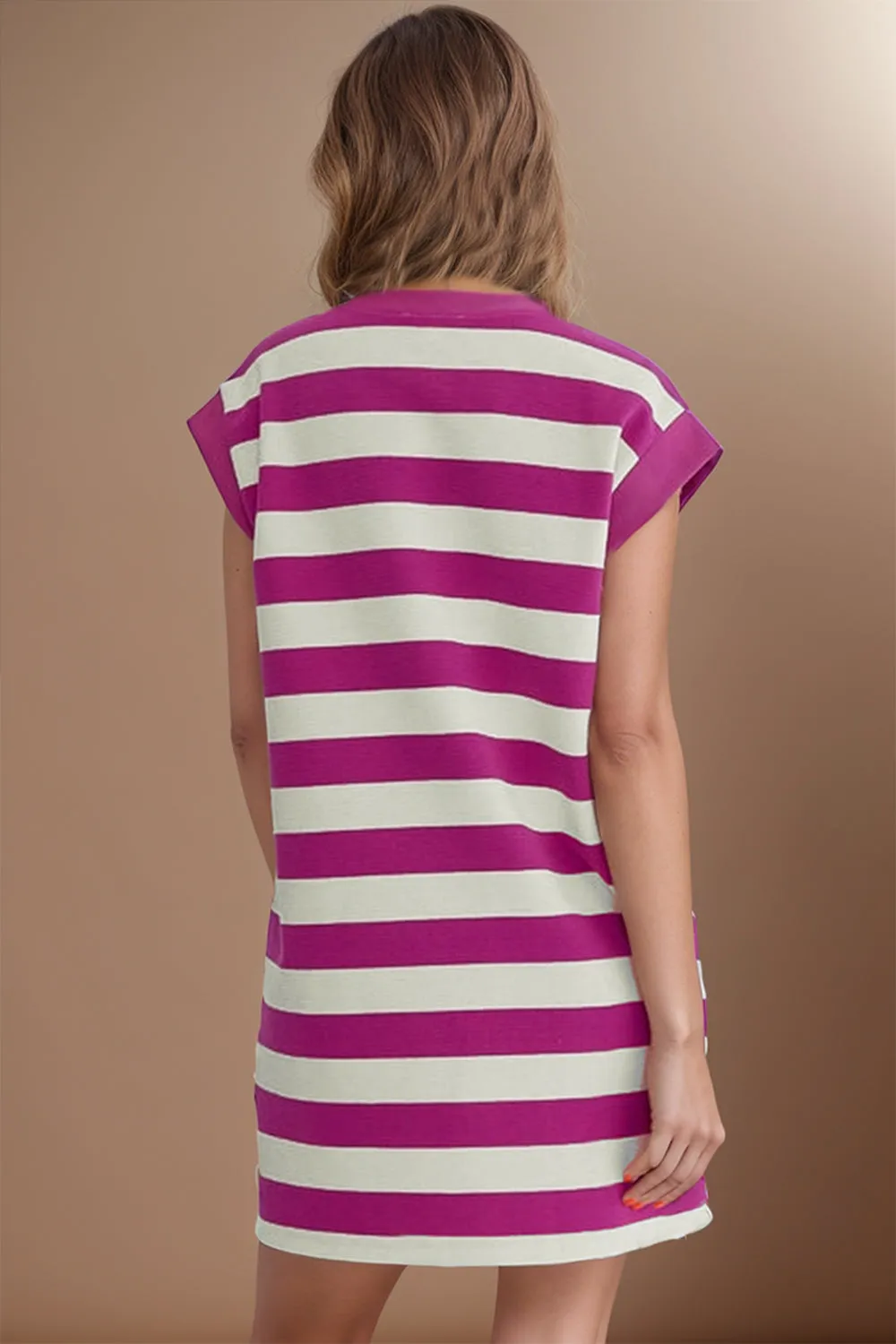 TEEK - Magenta Striped Cap Sleeve Dress