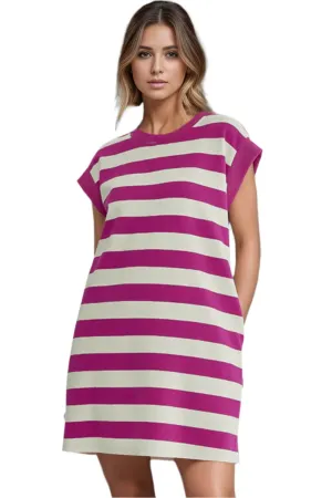 TEEK - Magenta Striped Cap Sleeve Dress