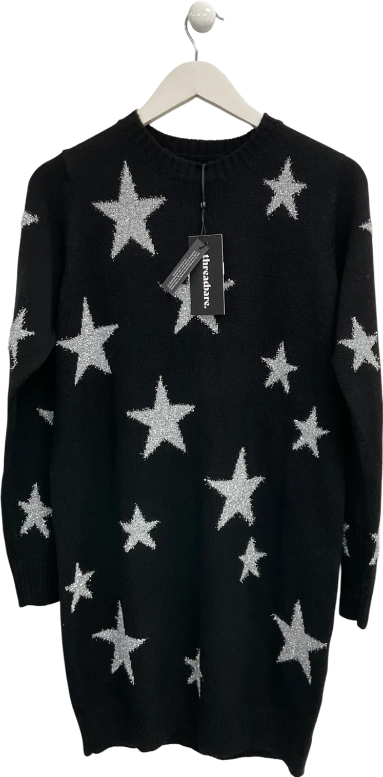 Threadbare Black Celestial Tinsel Star Knitted Dress UK 8