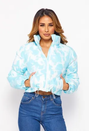 TIE DYE PADDED JACKET - WHITE/BABY BLUE