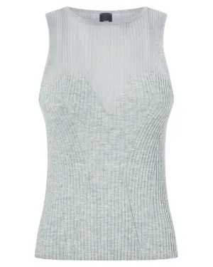 Top smanicato a costine in seta e cashmere con dettaglio corpetto