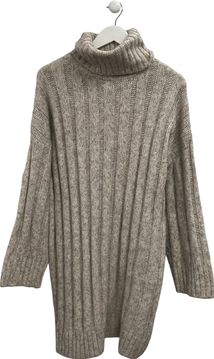 Topshop Beige Knitted Wide Rib Roll Neck Dress UK M