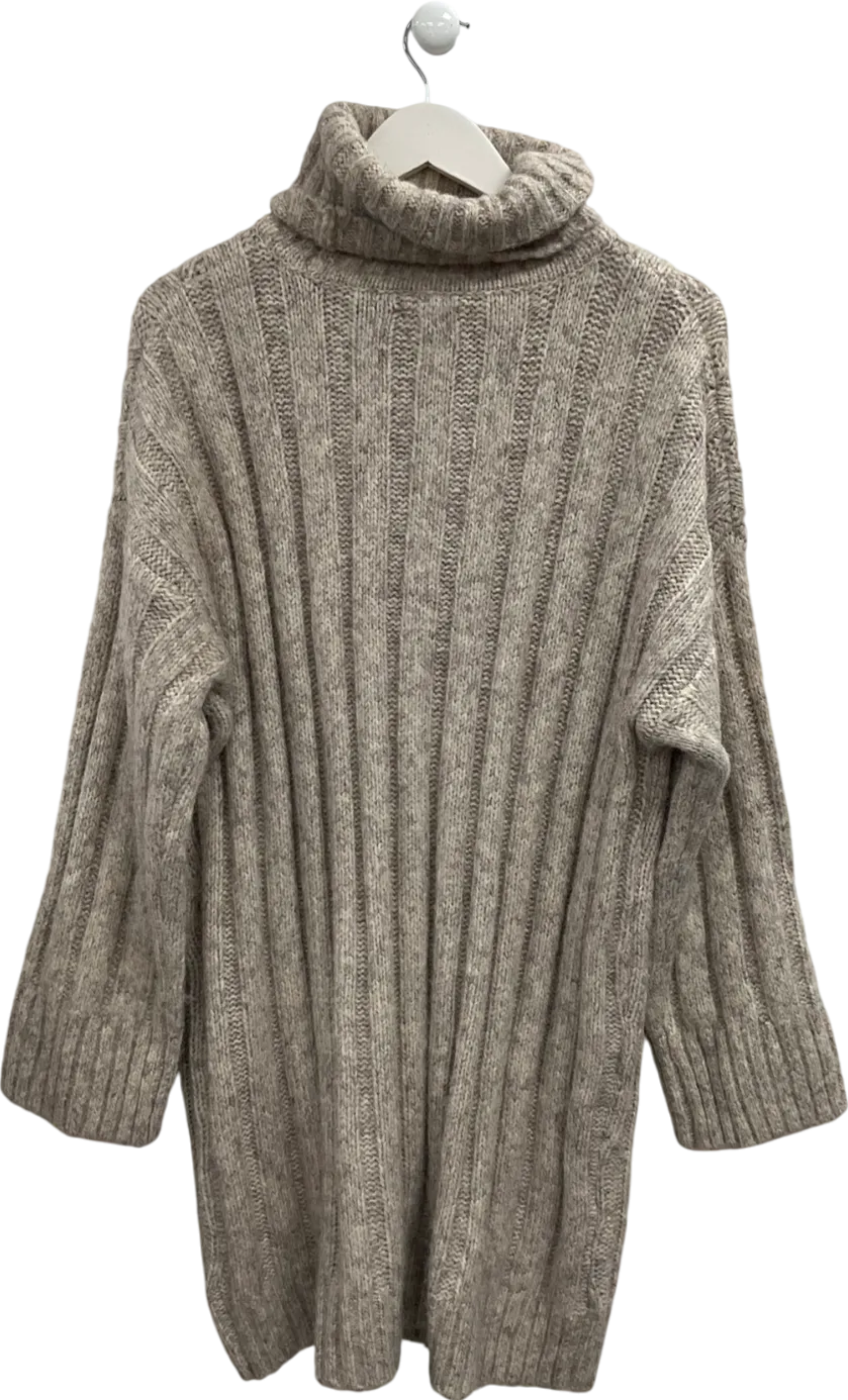 Topshop Beige Knitted Wide Rib Roll Neck Dress UK M