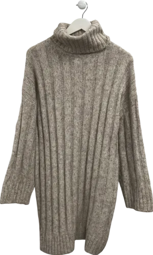 Topshop Beige Knitted Wide Rib Roll Neck Dress UK M