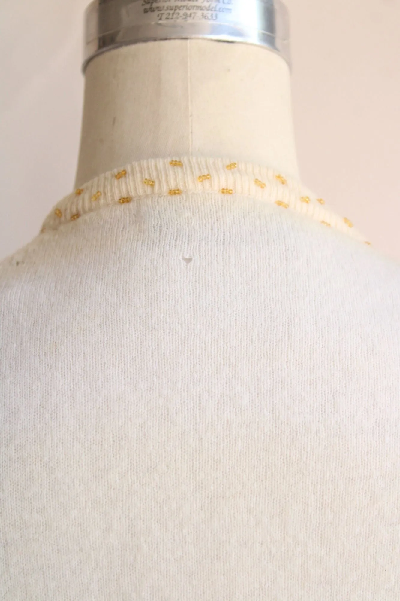 Vintage 1960s CReam with Gold Beaded Lambswool Sweater,