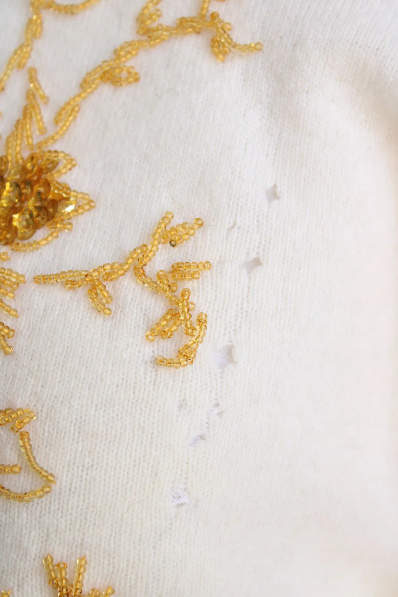 Vintage 1960s CReam with Gold Beaded Lambswool Sweater,