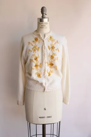 Vintage 1960s CReam with Gold Beaded Lambswool Sweater,