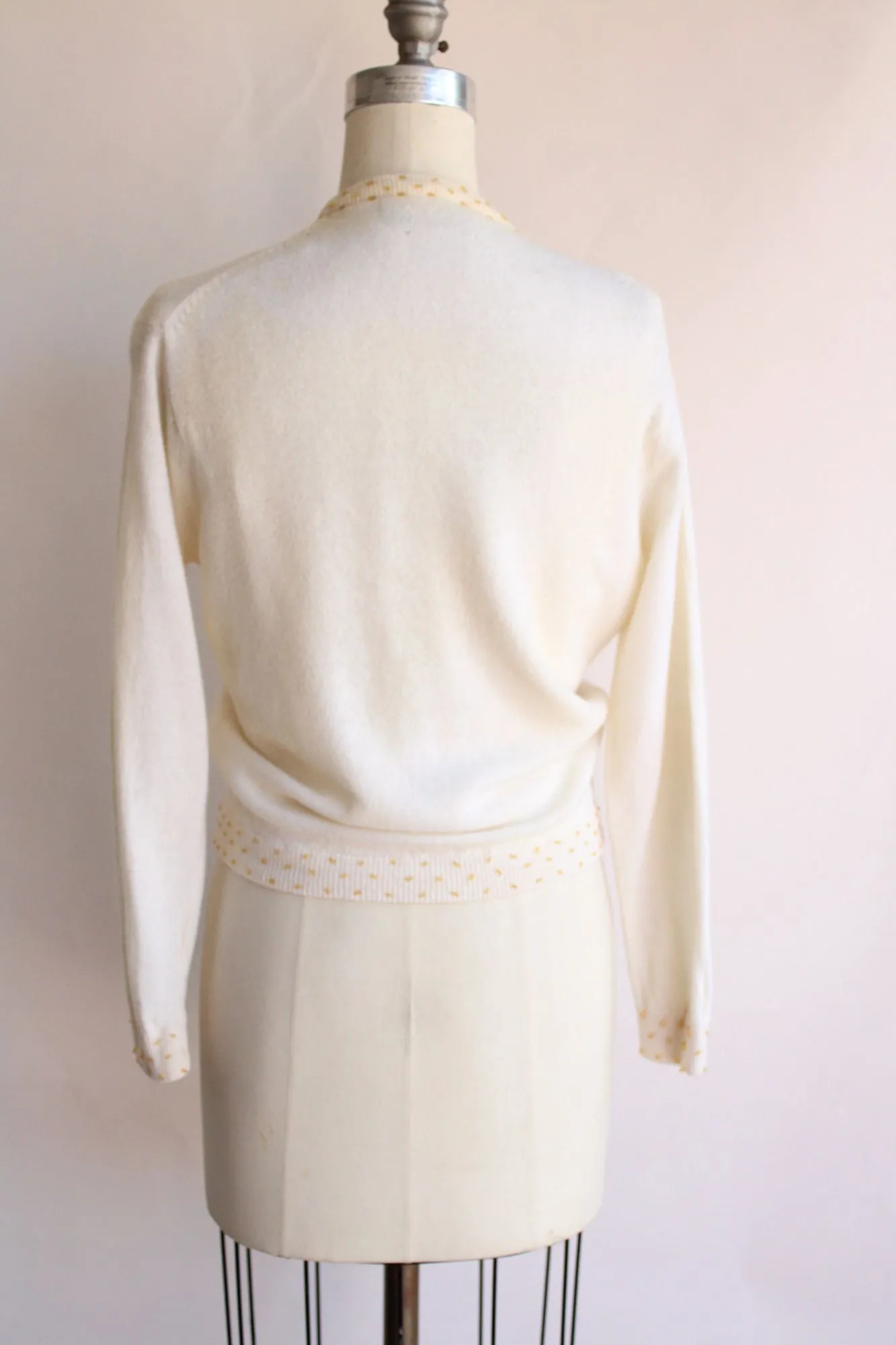 Vintage 1960s CReam with Gold Beaded Lambswool Sweater,