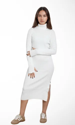 Women Tight Dress Turtle Neck (Off-White)