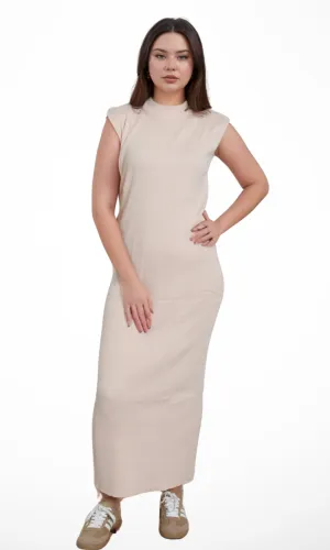Women Tricot Sleeveless Dress (Beige)