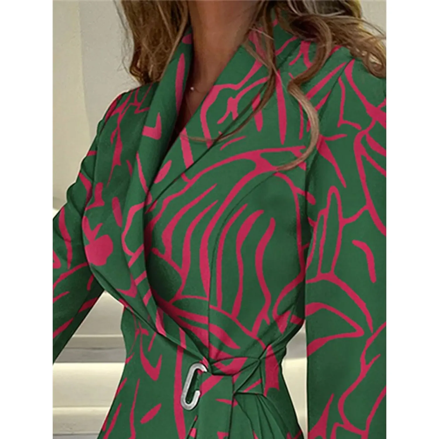 Women's Blazer Dress A Line Dress Knee Length Ruched Print Dress