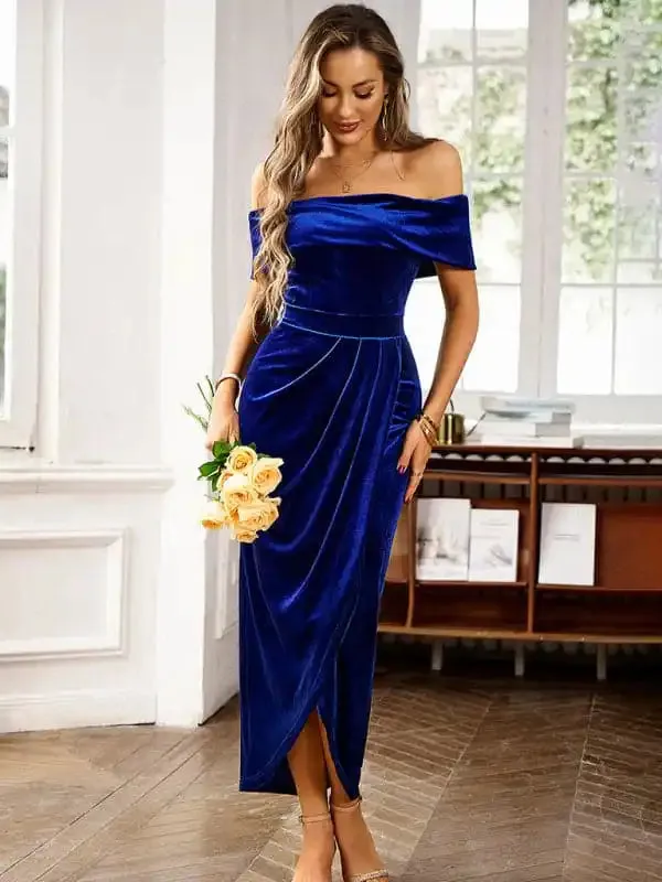 Women’s elegant velvet one-shoulder party dress