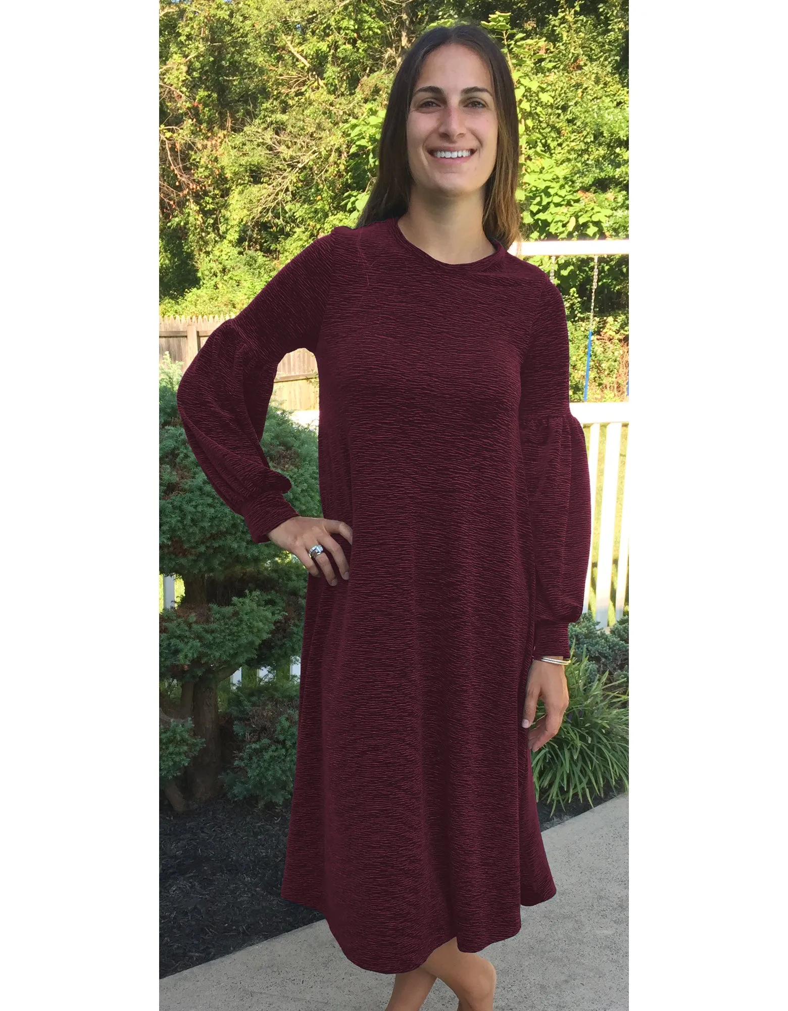 Women's Textured Velvet Midi Length Swing Dress